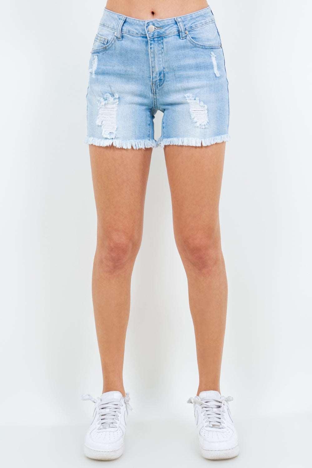 American Bazi High Waist Distressed Frayed Denim Shorts - - Women's Fashion - Women's Clothing - Bottoms - Leggings