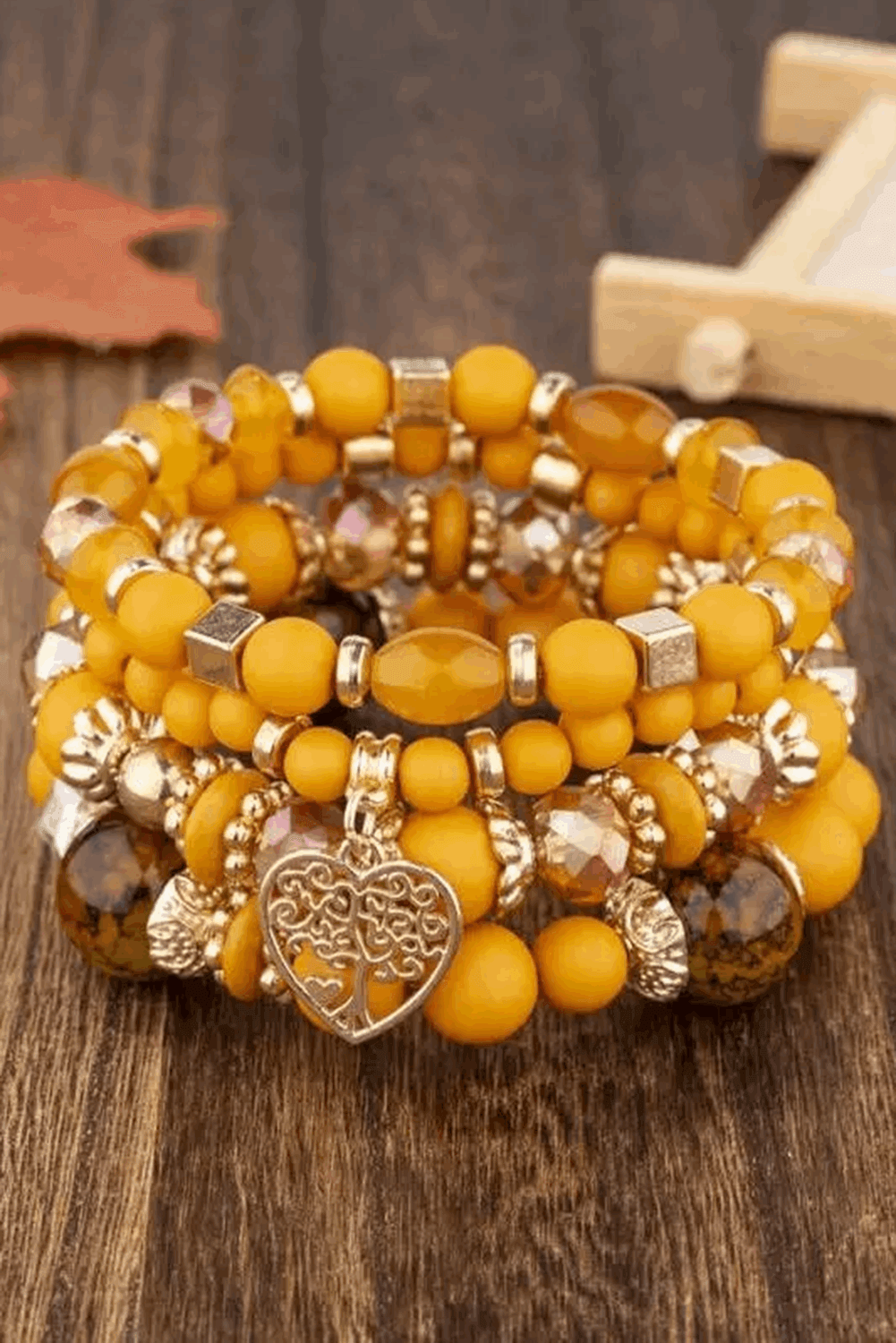 Vitality Orange Crystal Beading Heart Pendant Multi-layer Bracelet - - Bracelets