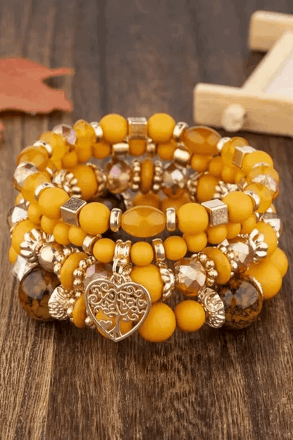 Vitality Orange Crystal Beading Heart Pendant Multi-layer Bracelet - - Bracelets