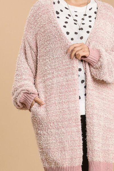 Umgee Full Size Ribbed Hem Open Front Longline Cardigan Plus Size - -