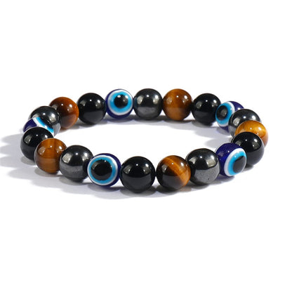 OAIITE Charm Bracelet: Turkish Evil Eye, Tiger Eye & Hematite Healing Jewelry