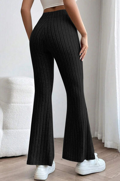 Basic Bae Full Size Ribbed High Waist Flare Pants ! - Fit4Goals.com