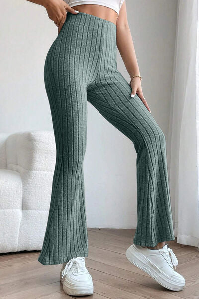 Basic Bae Full Size Ribbed High Waist Flare Pants ! - Fit4Goals.com