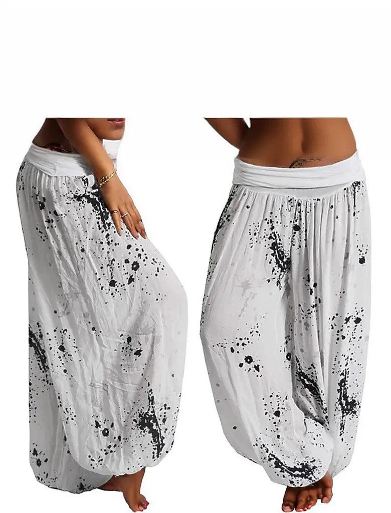 New Boho Wide Leg Pants Women Fashion Women Pant Casual Floral Printing Loose Pant Vintage Pilates Elastic Waist Trouser - - women's bottom