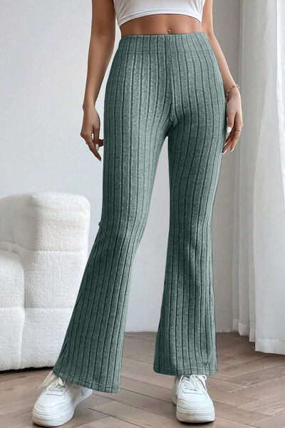 Basic Bae Full Size Ribbed High Waist Flare Pants ! - Fit4Goals.com