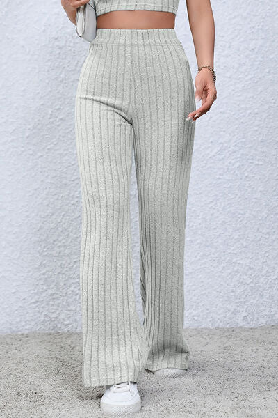 Basic Bae Full Size Ribbed High Waist Flare Pants ! - Fit4Goals.com