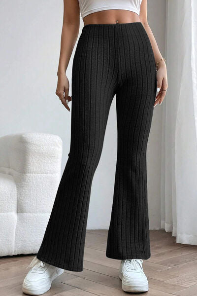 Basic Bae Full Size Ribbed High Waist Flare Pants ! - Fit4Goals.com