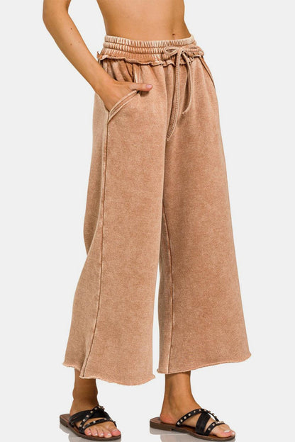 Zenana Acid Wash Fleece Wide Leg Pants ! - - Women's Fashion - Women's Clothing - Bottoms - Leggings