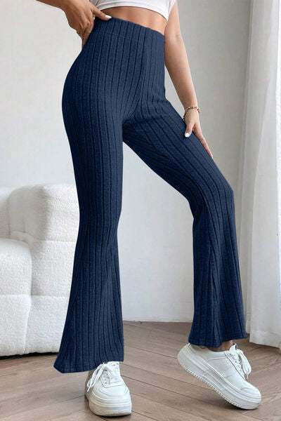 Basic Bae Full Size Ribbed High Waist Flare Pants ! - Fit4Goals.com