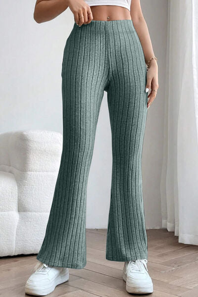 Basic Bae Full Size Ribbed High Waist Flare Pants ! - Fit4Goals.com