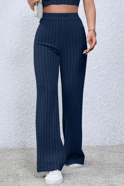 Basic Bae Full Size Ribbed High Waist Flare Pants ! - Fit4Goals.com