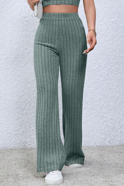 Basic Bae Full Size Ribbed High Waist Flare Pants ! - Fit4Goals.com