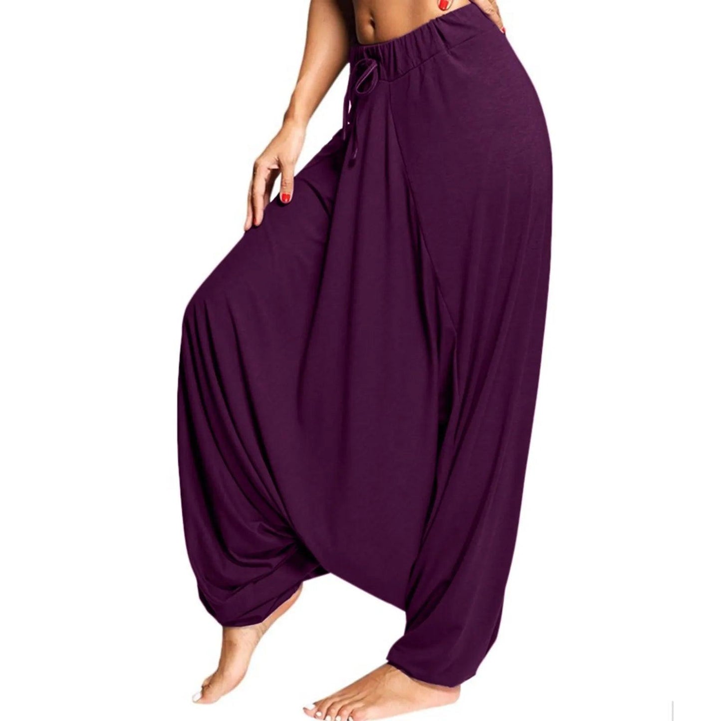New Women Large Size Casual Harem Pants Lady Dance Practice Yoga Pants Loose Baggy Long Trousers Bloomers High Waist Sweatpants - Purple - women's bottom