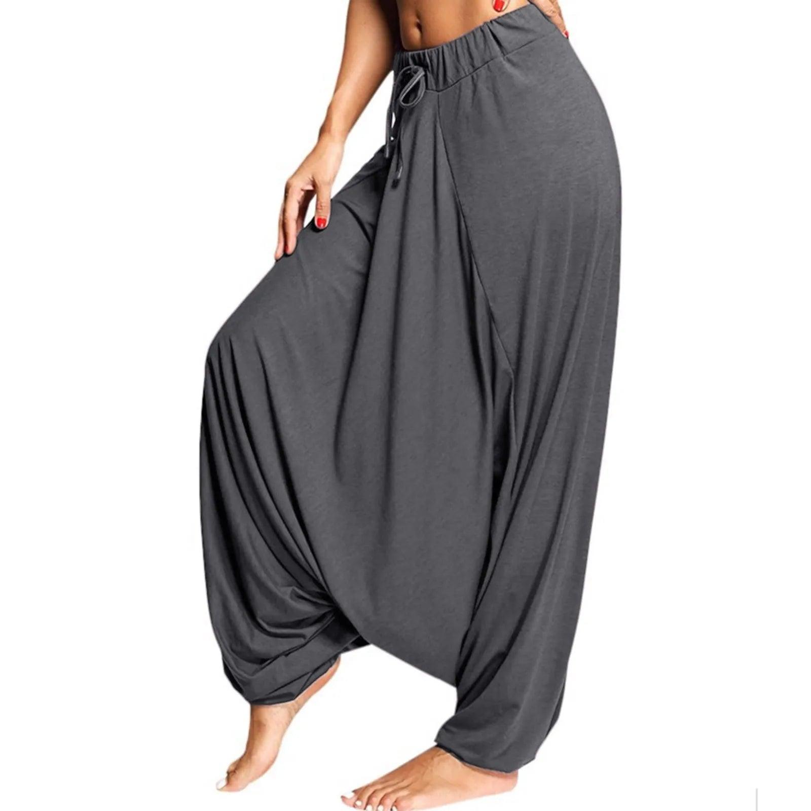New Women Large Size Casual Harem Pants Lady Dance Practice Yoga Pants Loose Baggy Long Trousers Bloomers High Waist Sweatpants - Grey - women's bottom