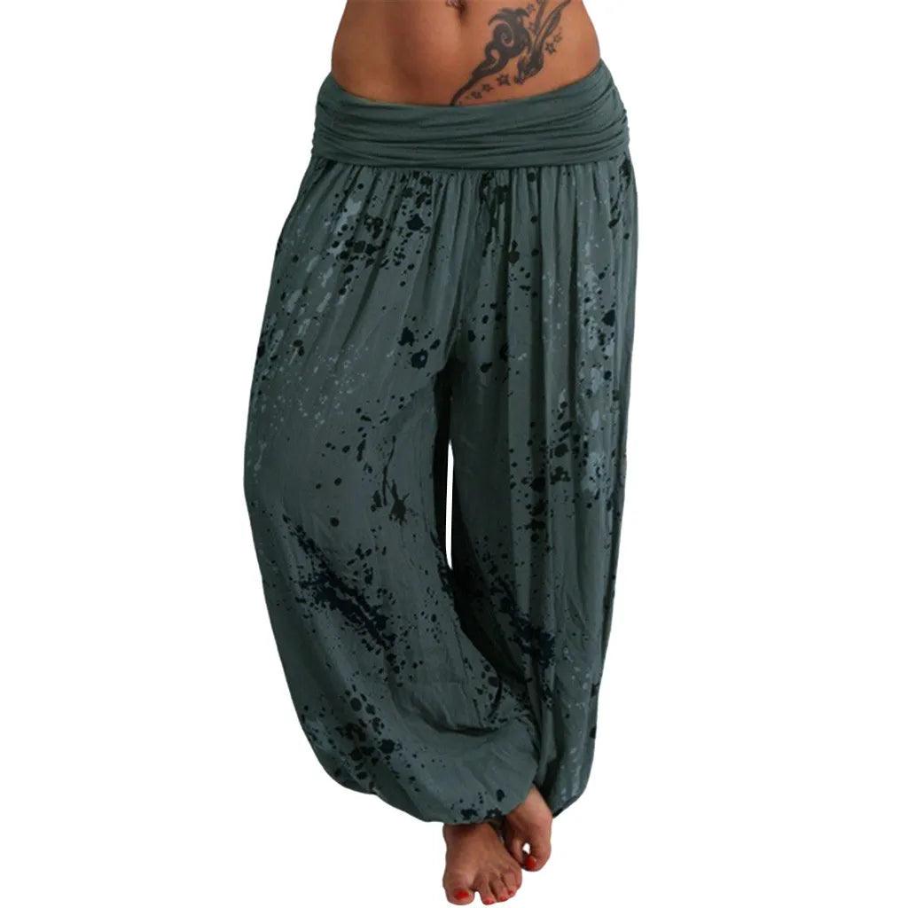 New Boho Wide Leg Pants Women Fashion Women Pant Casual Floral Printing Loose Pant Vintage Pilates Elastic Waist Trouser - - women's bottom