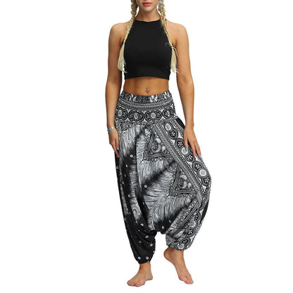 Thai Harem Trousers Boho Pants Women Casual Loose Trousers Baggy Boho Aladdin Jumpsuit Leggings For Fitness Pants - Black - women's bottom