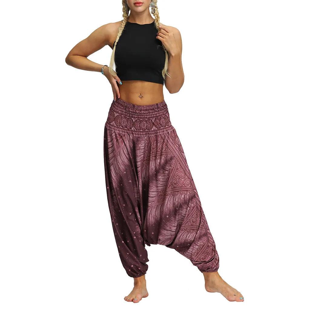 Thai Harem Trousers Boho Pants Women Casual Loose Trousers Baggy Boho Aladdin Jumpsuit Leggings For Fitness Pants - Purple - women's bottom