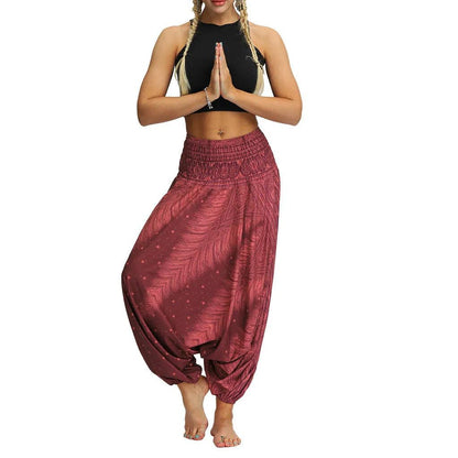 Thai Harem Trousers Boho Pants Women Casual Loose Trousers Baggy Boho Aladdin Jumpsuit Leggings For Fitness Pants - Wine - women's bottom