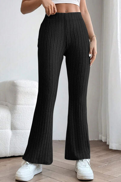 Basic Bae Full Size Ribbed High Waist Flare Pants ! - Fit4Goals.com