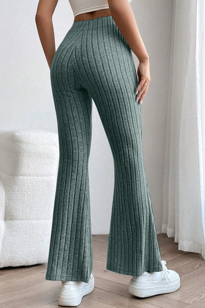 Basic Bae Full Size Ribbed High Waist Flare Pants ! - Fit4Goals.com