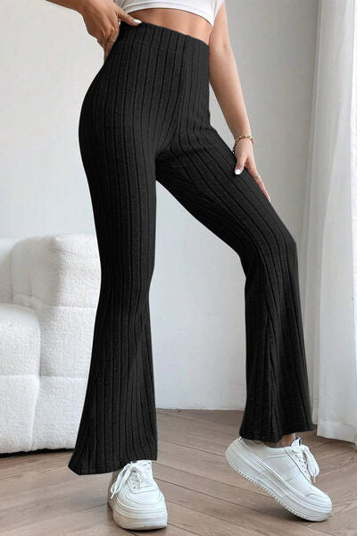 Basic Bae Full Size Ribbed High Waist Flare Pants ! - Fit4Goals.com