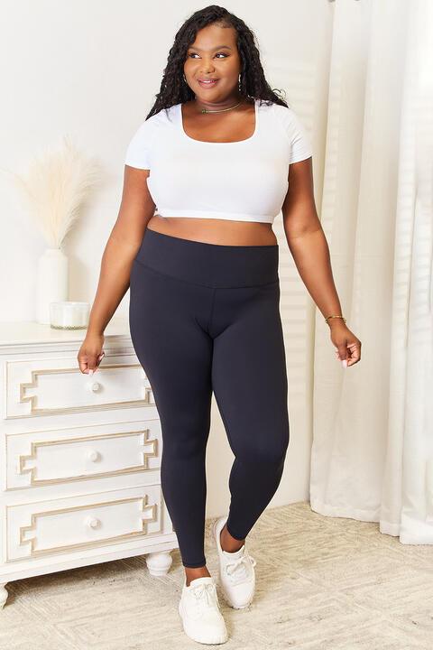 Wide Waistband Sports Leggings - - Leggings