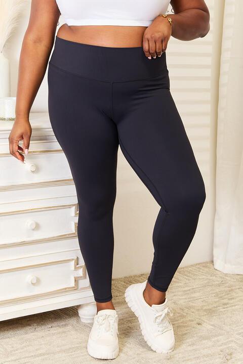 Wide Waistband Sports Leggings - - Leggings