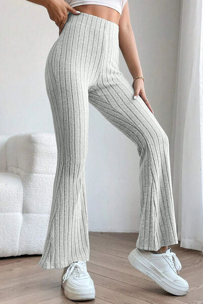 Basic Bae Full Size Ribbed High Waist Flare Pants ! - Fit4Goals.com